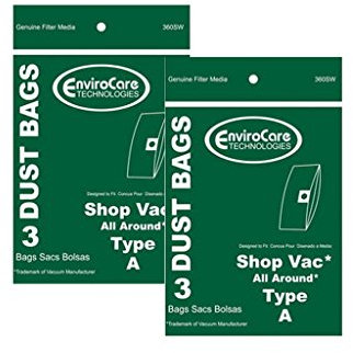 EnviroCare Bolsas de repuesto para aspiradora diseñadas para adaptarse a aspiradoras Shop Vac All Around tipo A de 1.5 galones en húmedo y seco, paquete de 6