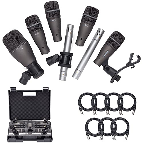 Samson DK707 - Kit per microfono a tamburo, 7 pezzi + 7 cavi per microfono sul palco, 6,1 m, XLR Bulk + pacchetto di registrazione del valore