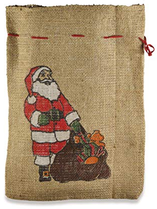 Riffelmacher 19520 - Nikolaus-Sack Santa, 1 Stück, Größe 25 x 35 cm, Beige mit farbigem Motiv, Jute-Beutel, verschließbar, Nikolaus, Geschenk, Verpackung, Weihnachten, Advent, St. Martin
