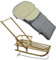 Rawstyle *KOMBIPAKET* SCHIEBESCHLITTEN mit Rückenlehne incl. Zugleine + WINTERFUSSSACK 3 in 1 aus Lammwolle für Kinderwagen - Lehne - Kinderschlitten - Schlitten aus Holz NEU (Hellgrau)