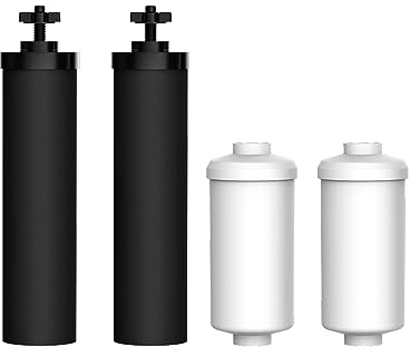 AQUACREST Water Filter, Compatible with Black Filters (BB9-2) & Fluoride Filters (PF-2) Combo Pack and Gravity Filter System - Includes 2 Black Filters and 2 Fluoride Filters
