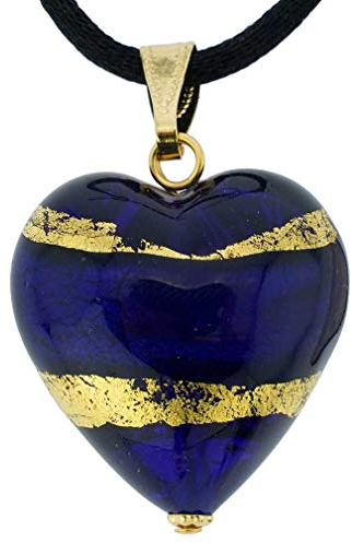 Glass Of Venice Pendentif Coeur de Murano - Bleu et Or