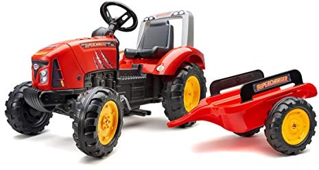 Falk 2020AB Tracteur à pédales Supercharger Rouge Avec Capot ouvrant et remorque incluse Traktoren, Rot
