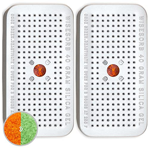 Wisesorb 2er-Pack mit 40 Gramm Silicagel-Behältern, Entfeuchter für Waffenschränke (von Orange nach Grün)