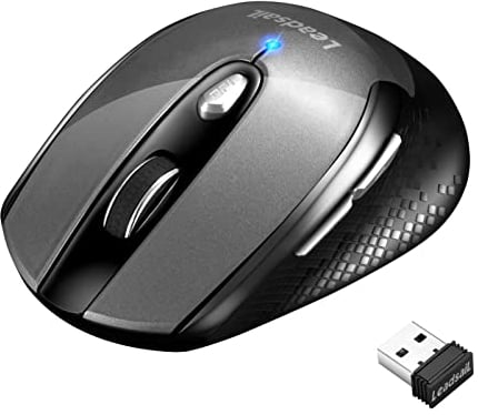 LeadsaiL Mouse Wireless, Mouse Ottico Mini Silenzioso con Clic Mute, Ergonomic Mouse Senza Fili 2,4G con Nano Ricevitore, 1600DPI Mouse - Grigio