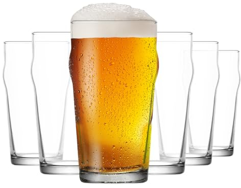 LAV Pint-Biergläser, 6 Stück, 540 ml, traditionelle britische Pub-Pint-Gläser, großes Handwerk, klares Bier, Eis-Latte-Gläser, einfach zu stapeln, bleifrei und als Geschenk Option