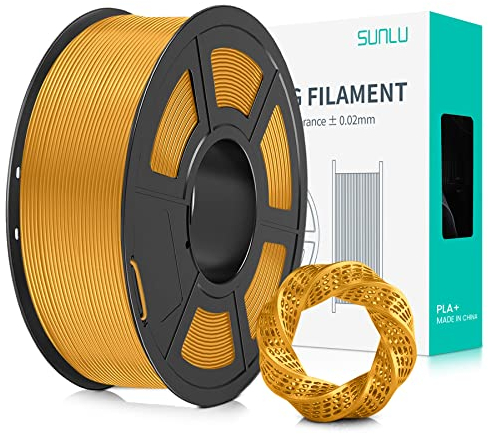 SUNLU PLA+ Filament 1.75mm, PLA Plus 3D Drucker Filament, Stärker belastbar, Neatly Wound, 1KG 3D Druck PLA+ Filament, Maßgenauigkeit +/- 0.02mm, Gold