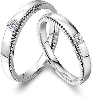 KnSam Platin Ringe Zahnradseite Mit Eingelegtem Diamant Mit 0,21 Ct Eheringe 18 Karat Gold EIN Paar Ringe Paarpreis Ringe Set Silber