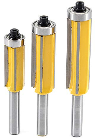 DingGreat 3Pcs 8 mm Gambo 4 Flauto Fresa per Rifilare con Cuscinetto, Fresa a Taglienti Diritti Strumento di taglio per la lavorazione del legno