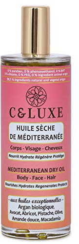Mediterranean Dry oil, BODY FACE HAIR, Organic Argan, Avocado, nourishes hydrates regenerates and protects your skin, silicone-free, 99.5% natural, spray 3.38 fl.oz
