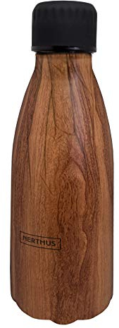 NERTHUS Bouteille Isotherme Double paroi pour friandises et Boissons Chaudes Design Bois d'acier Inoxydable 350 ML sans BPA, 18/8