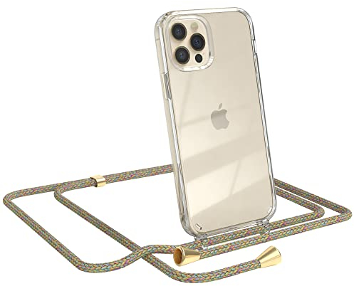 EAZY CASE Handykette kompatibel mit iPhone 12/12 Pro Handyhülle mit Umhängeband, Handykordel mit Schutzhülle, Silikonhülle, Hülle mit Band, Stylische Kette mit Hülle für Smartphone, Rainbow