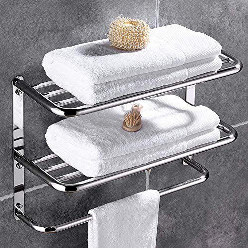 3 Layer Stainless Steel Towel Rack, Bathroom Storage Shelf, Wall Mounted, Multifunctional Hotel - 55x45x21cm