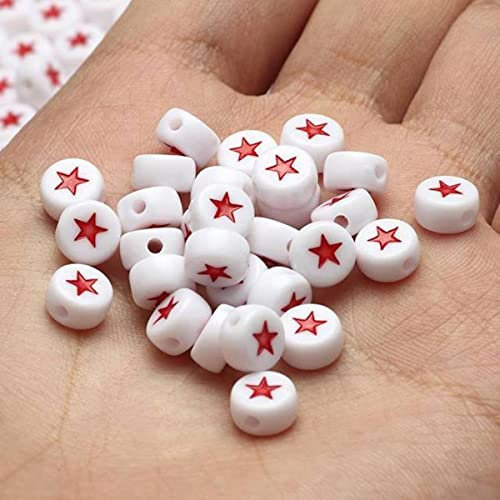 4*7mm gemischter Buchstabe Bunte Acrylperlen Runde flache Alphabet Abstandsperlen für Handschmuckherstellung Diy Armband Halskette-4x7mm Roter Stern,300pcs