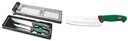 Sanelli Premana Professional Confezione Coltelli Macellaio, Acciaio Inossidabile, Verde / Rosso, 39X13X3Cm & Premana Professional Coltello Giapponese Olivato, Acciaio, Verde/Rosso, 31X3X6Cm