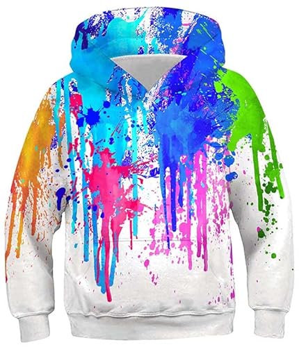 Goodstoworld 3D Graffiti Pullover Kinder Jungen Mädchen Hoodie Sweatshirt 3D Farbmalerei Druck Unisex Langarm Kapuzenpullover Coole Pulli Sweatshirt Lustige Pullover 9-11 Jahre