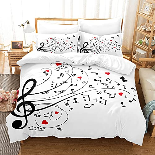 YXWHY 3D Druck The Musiknote schwarz weiß Bettwäsche-Set aldult Kinder, Aatensou Weich und bequem Mikrofaser Bettbezug Musical Noten bettwäsche 135x200cm mit 2 Kissenbezüge 80x80cm