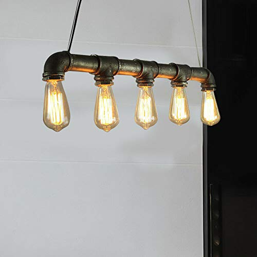 Retro Pendelleuchte Industrie Wasserrohr Hängelampe Loft Leuchte Deckenlampe Schmiedeeisen Rohr Hängelampe E27 für Esszimmer Esstisch Küche Wohnzimmer (Ohne Glühbirne)