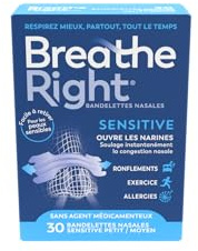 Breathe Right Bandelettes nasales Sensitive, Transparentes, 30 bandelettes