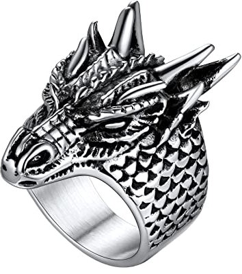 U7 Herren Statement Ring mit Lóng Motiv Edelstahl Chinesische Drache Großer Ring Hip Hop Street Style Modeschmuck Accessoire für Biker Rapper(Ring Größe 64)
