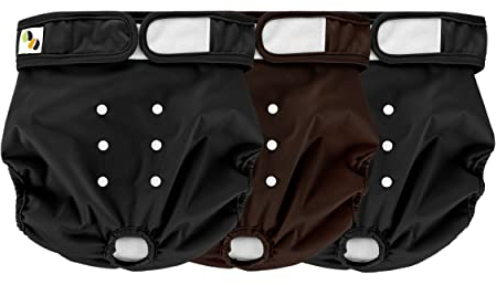 Wiederverwendbare Hundewindeln für Hündinnen, sehr saugfähig, atmungsaktiv, wasserdicht, Hitzehosen für Hündinnen – 3er-Pack, waschbar (Groß Fit für 19- 27 Taille Schwarz, Braun)