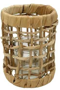 Laterne Seegras mit Glaswindlicht Natur Deko 20,5 cm oder 30 cm H, Größe:Klein