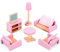 SOKA Wooden Pink Living Room Playset Pretend Play Doll House Furniture Set Realistic Miniature Display Model Figures Sofa TV Couch Television for Children Kids Girls Ages 3 year old +