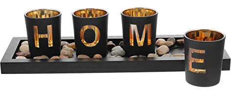 Plateau Porte-Bougie en Verre Noir Unique Décoration Dintérieur Motif Lettre Friends