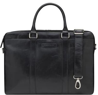 dbramante1928 - Nordborg Laptoptasche 15 Zoll für Damen & Herren - Aktentasche mit abnehmbarem & verstellbarem Schultergurt - Aus echtem Vollnarbenleder - Black N.E. (2nd Gen)