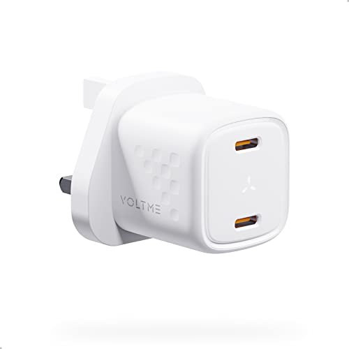 VOLTME 30W USB C Charger UK Plug, Double Type C Plug GaN III, USB Plug Adapter UK USB-C Charger Plug PD3.0 & PPS, Fast Charge Plug for iphone 16/15, Galaxy S23/ S22+, iPad Pro, Pixel, White