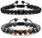 TINGN 2 Stück Herren Armbänder Tigerauge, 8 mm Naturstein Herren Initial Obsidian Armband Tigerauge Lavagestein Perlenarmbänder für Damen Herren Yoga Armbänder Geburtstagsgeschenke für Herren (P)