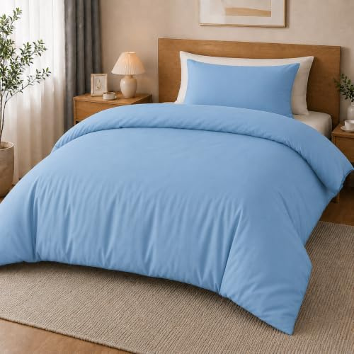 MOONLIGHT20015 Single Duvet Cover Set Premium Light Blue Bedding Sets | Brushed Microfibre Quilt Cover and Pillow Case, Solid Soft Breathable Bed Set, Machine Washable – Ideal for Homes and Hotels