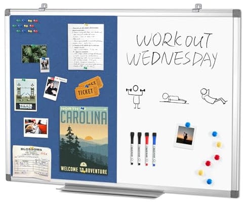 Swansea Pinnwand Magnetisch und Blau mit Aluminiumrahmen, Whiteboard Pinwand Kombi für Wohnung Zubehör, Büro, Küche und Schule, 90X60cm
