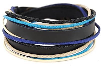 axy Herren Armband Wickelarmband Lederarmband Leder Herrenarmband Herren Damen, aus Echtleder und Baumwolle Surferarmband (M10 - Schwarz)