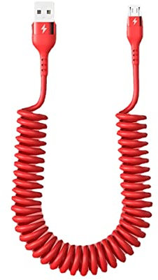 YSJJZRL Cavo micro USB scalabile a spirale, cavo a spirale a molla di espansione 3A Cavo di ricarica rapida per Samsung S7 Edge S6 S2 J7 J5 J3 ecc. (1M,Rosso)