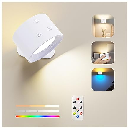 Wandleuchte Innen, Wandlampe mit RGB-Ambiente-Beleuchtung mit Fernbedienung Led Wandleuchte Innen 1-Stunden-Timer-Funktion 360° drehbare Touch Control Wandlampen Kabellose Auf- und Abwärtslicht