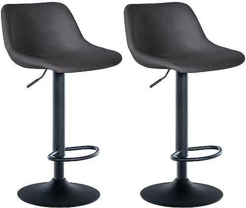 CLP 2er Set Barhocker Loft I Mit 2 Tresenhockern I Stühle Mit Rückenlehne, 360° Grad Drehbar Und Höhenverstellbar I Für Küche Und Theke, Farbe:dunkelgrau, Material:Samt