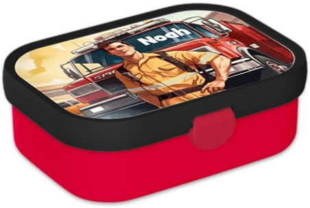 Mepal Personalisierte Brotdose mit Namen - Bento Lunchbox für Kinder - Feuerwehr - Geeignet für bis zu 4 Butterbrote - BPA-frei & Spülmaschinenfest - 750 ml - Feuerwehrmann