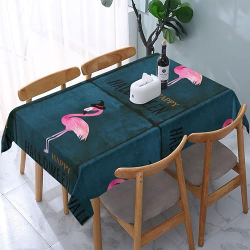 VANANI Halloween-Flamingo-Hexenhut, rechteckige dekorative Tischdecke, wasserdicht und langlebig, verwendet in Restaurants, Küchen und Partys. 137,2 x 182,9 cm