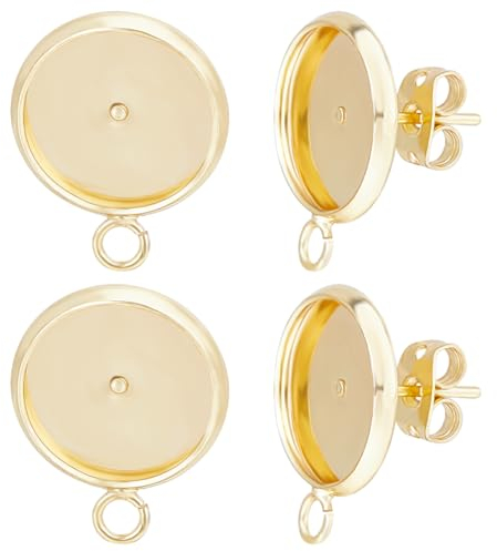 Beebeecraft 1 Box Mit 16 Stück 12 mm Cabochon Ohrring Rohlingen 24 Karat Vergoldet Flache Runde Lünette Ohrstecker Ohrring Zubehör Mit 20 Stück Ohrmuttern Für Die Herstellung von DIY Schmuck