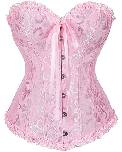 LSFYSZD Women's Lace Up Boned Overbust Corset Bustier Lingerie Bodyshaper Top Plus Size (Light Pink, M)