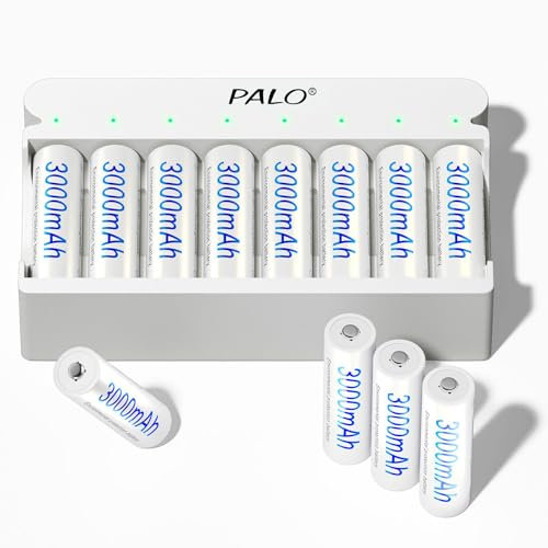 Mspalocell batterie AA ricaricabili con caricabatterie, 8 slot 5V/2A USB Type-C ricarica rapida portatile per batterie Ni-MH 1,2V ricarica indipendente, 8 batterie AA ricaricabili