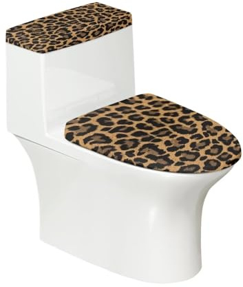 Binienty Toilettendeckelbezug mit Leopardenmuster, 2er-Set, WC-Tankbezug, Ersatz-WC-Sitzbezug, WC-Bezug, waschbarer WC-Deckelbezug, länglich, oval, rund