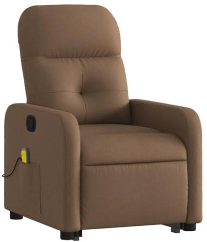 vidaXL Massagesessel, Sessel mit Aufstehhilfe, Relaxsessel mit Liegefunktion Vibrationsfunktion, Fernsehsessel Liegesessel Aufstehsessel, Braun Stoff
