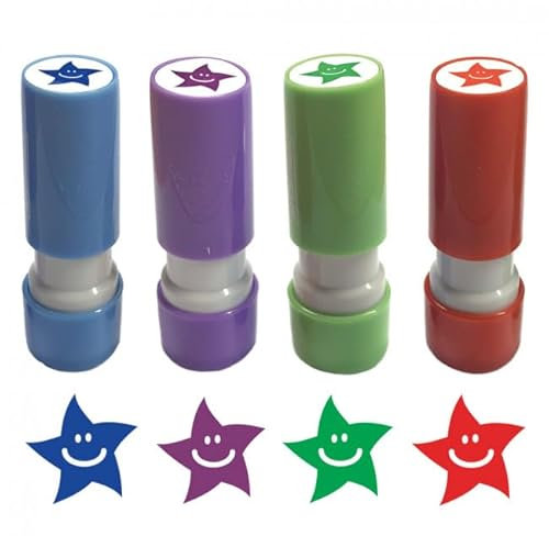 4 kleine selbstfärbende Stempel Smiley Star für Lehrer - 8 mm
