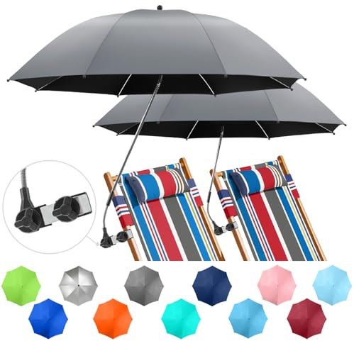 NBtoUS 2 PACK Chair Umbrella with Clamp, 360 ° Adjustable, UPF50+ Sunshade for Beach Chair, Patio Chair, Camping Chair, Golf Carts（Grey, Chair Not Included