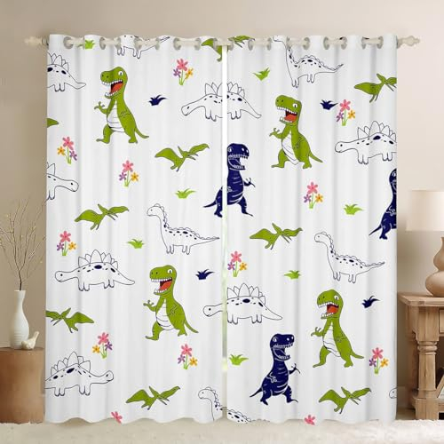 Homemissing Dinosaurier Vorhänge Jungen Mädchen 3D Digital Drucken Fenstervorhang 183x117cm für Kinder Jungle Dino Blickdichte Vorhänge Wildtiere Blau Grün Vorhänge Gardinen Dekor Vorhänge