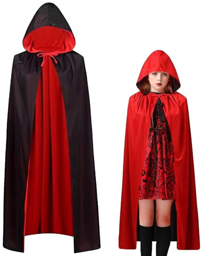 Winwild Doppelseitig Umhang mit Kapuze,80/100/120cm Vampir Umhang Kinder,Halloween Vampir Kostüm Dracula Umhang Vampire Cape Rot Schwarzer Umhang Halloween Kostüm Karneval Cosplay Junge Mädchen