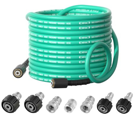 Flexible Pressure Washer Hose 25FT X 1/4,Kink Resistant 3600 PSI Power Washer Hose,Extension Replacement Hose,M22 14mm Fittings & 3/8'' Quick Connect Kit For Gas Electric Pressure Washer(25FT)