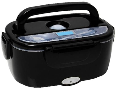 XUHONGYA Boîte à Lunch électrique en Acier Inoxydable 2 en 1, boîte à Lunch chauffante Portable, adaptée au Bureau, à la Voiture et à la Maison, résistante au Lave-Vaisselle et au Micro-Ondes(Black)